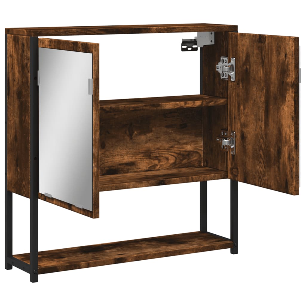 vidaXL Kúpeľ. skrinka so zrkadlom dymový dub 60x16x60 cm kompoz. drevo