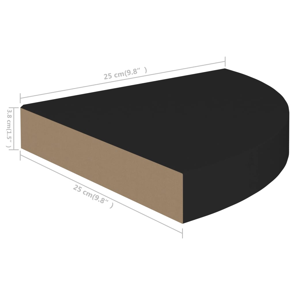 vidaXL Plávajúca rohová polica, čierna 25x25x3,8 cm, MDF