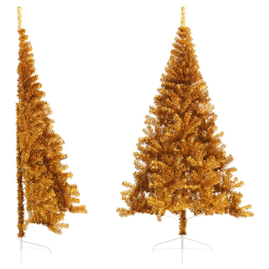 vidaXL Umelý polovičný vianočný stromček+stojan, zlatý 210 cm, PET