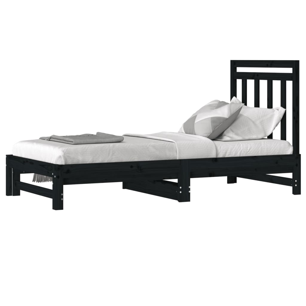 vidaXL Rozkladacia denná posteľ čierna 2x(90x190) cm borovicový masív