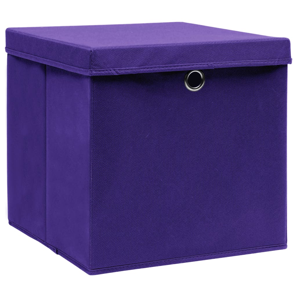 vidaXL Úložné boxy s vekom 10 ks, fialové 32x32x32 cm, látka