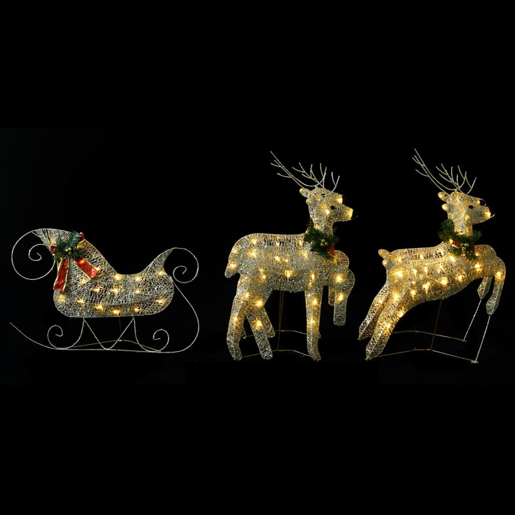vidaXL Vianočná vonkajšia dekorácia so sobmi a saňami 100 LED zlaté