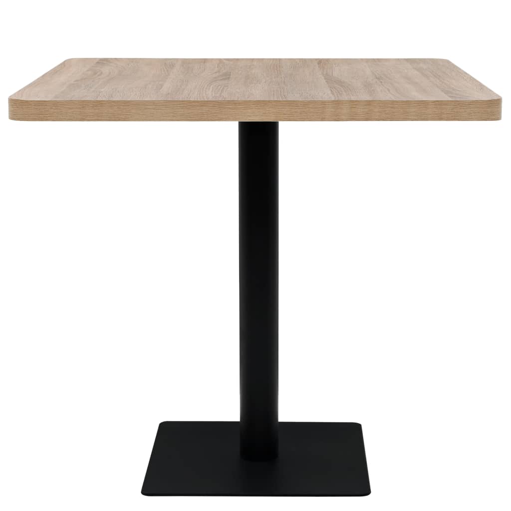 vidaXL Bistro stolík, MDF a oceľ, štvorcový, 80x80x75 cm, dubová farba