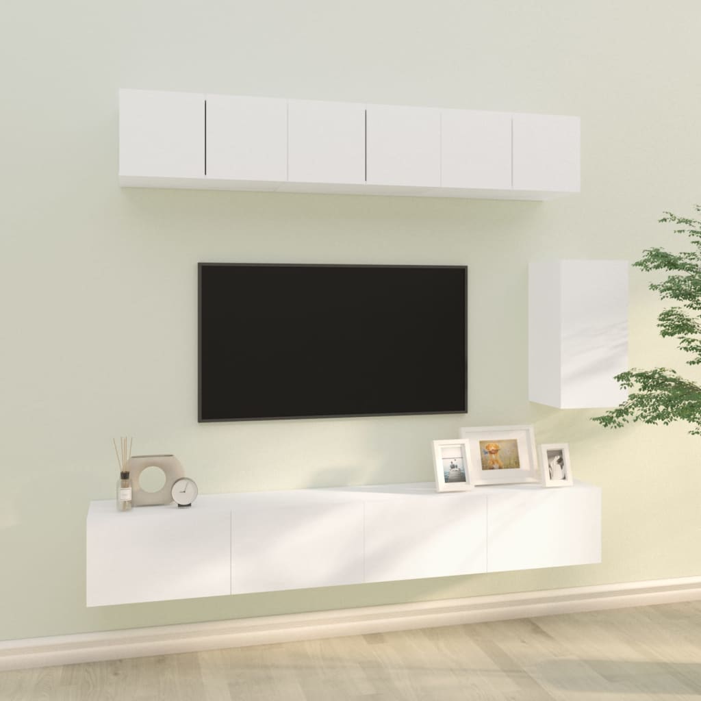 vidaXL 6-dielna súprava TV skriniek biela spracované drevo
