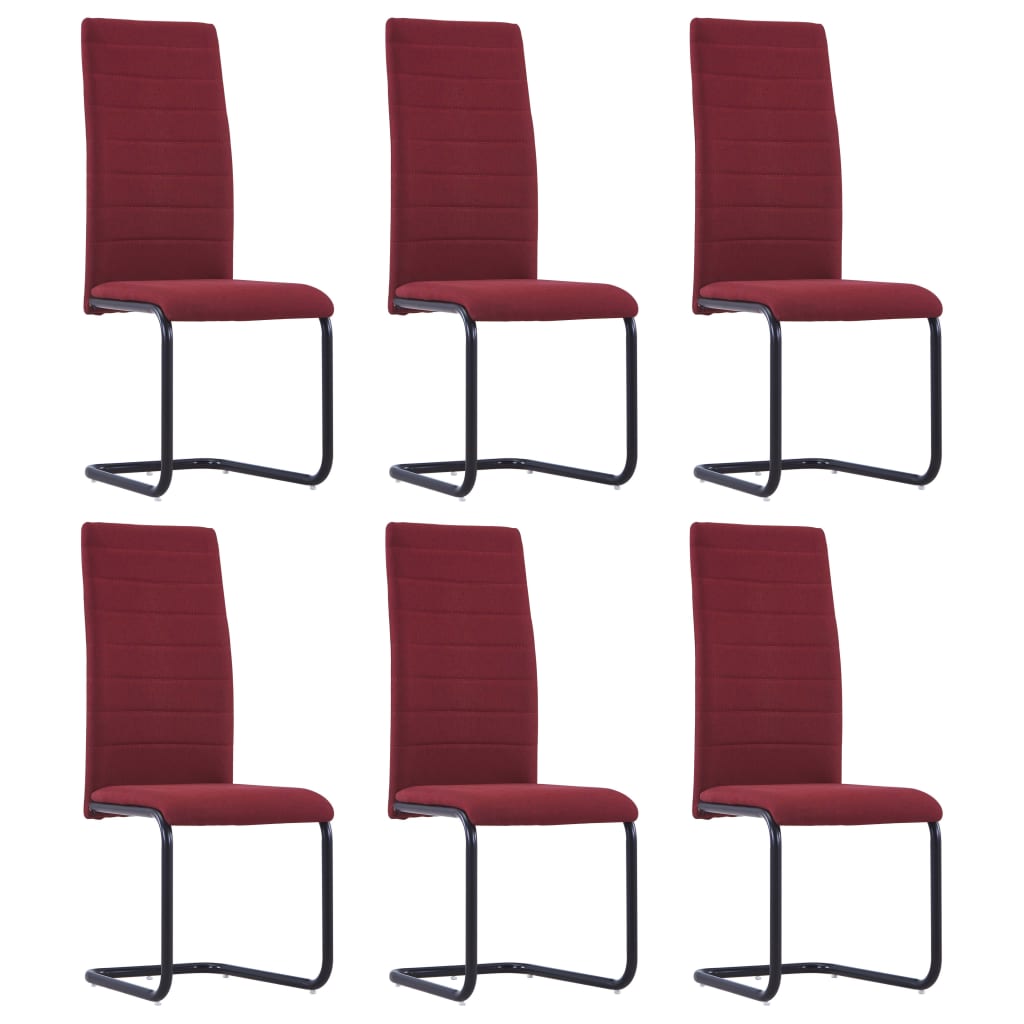 vidaXL Jedálenské stoličky, perová kostra 6 ks, vínovo červené, látka