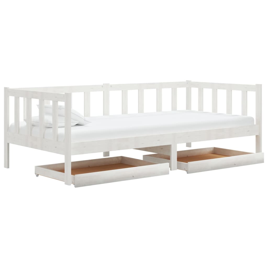 vidaXL Denná posteľ so zásuvkami 90x200 cm, biela, borovicový masív