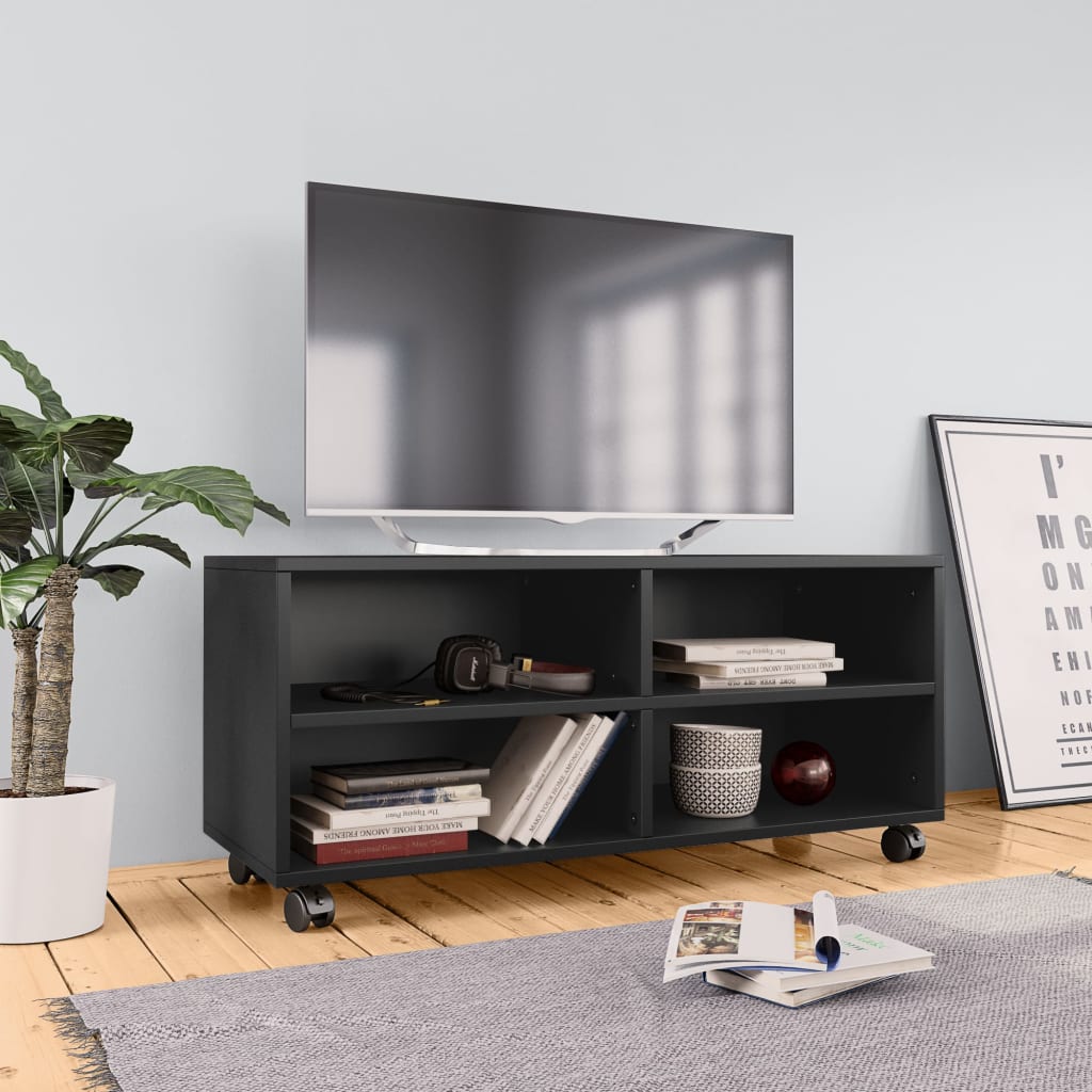 vidaXL TV skrinka s kolieskami čierna 90x35x35 cm drevotrieska
