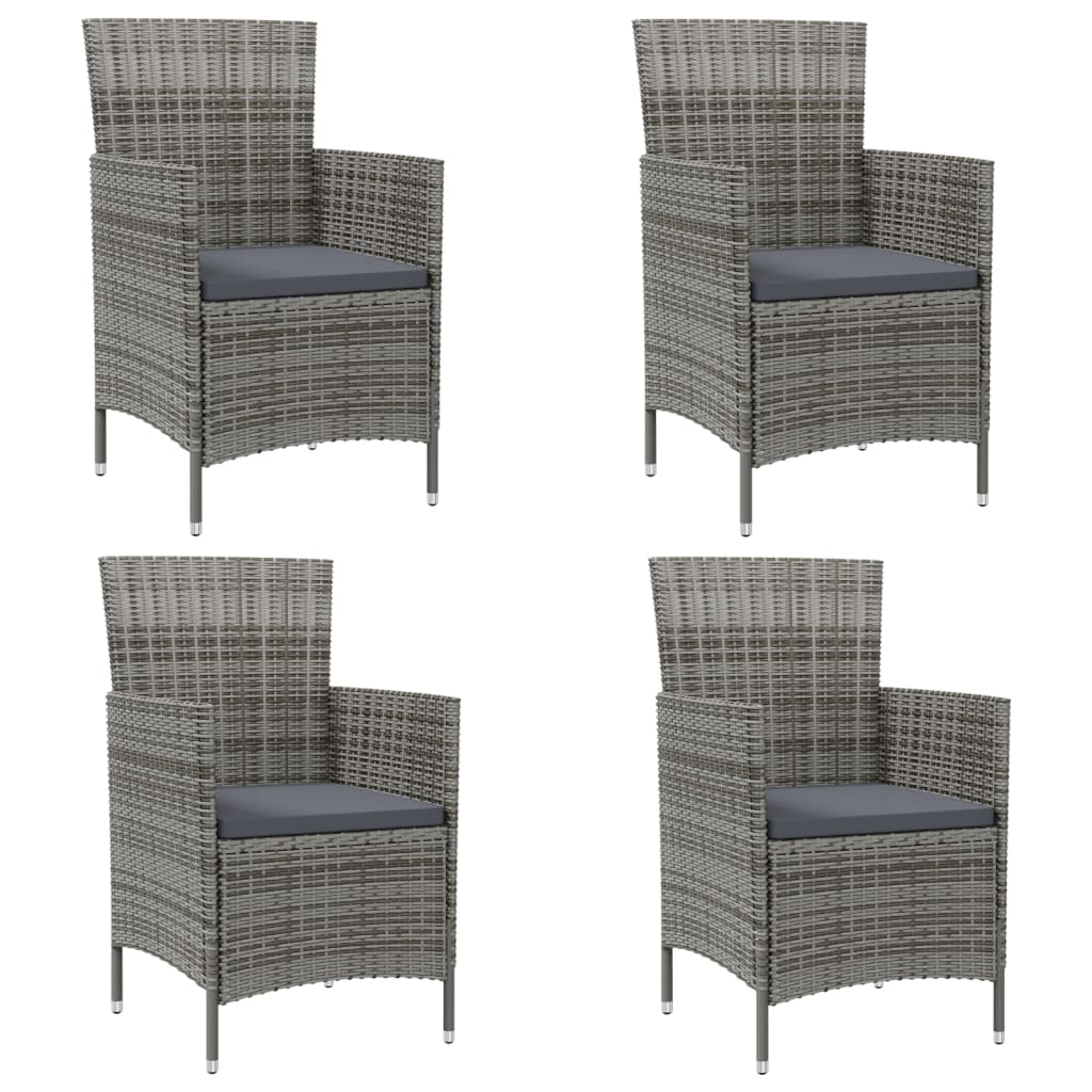 vidaXL Záhradné stoličky so sedákmi 4 ks polyratanové sivé