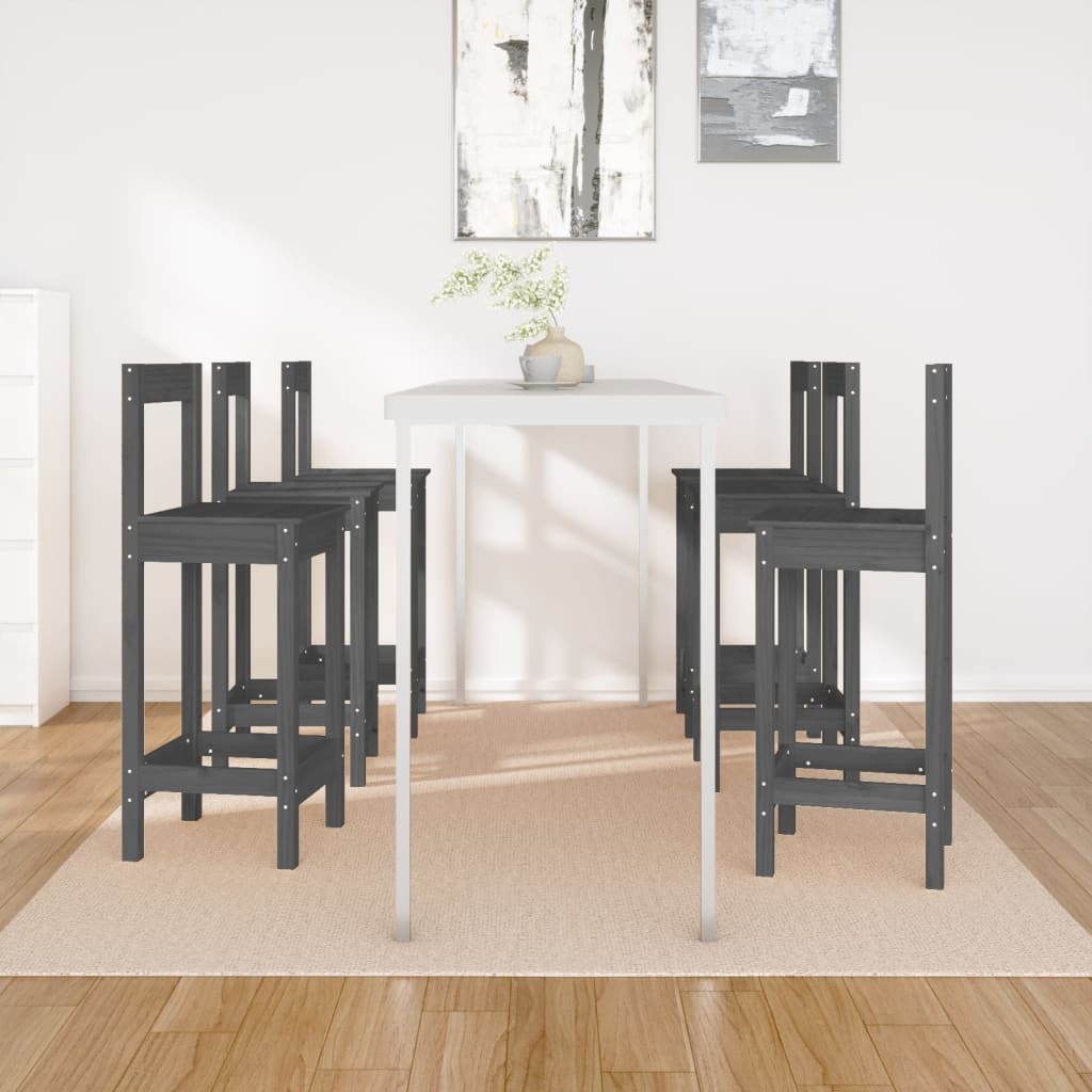 vidaXL Barové stoličky sivé 6 ks borovicový masív