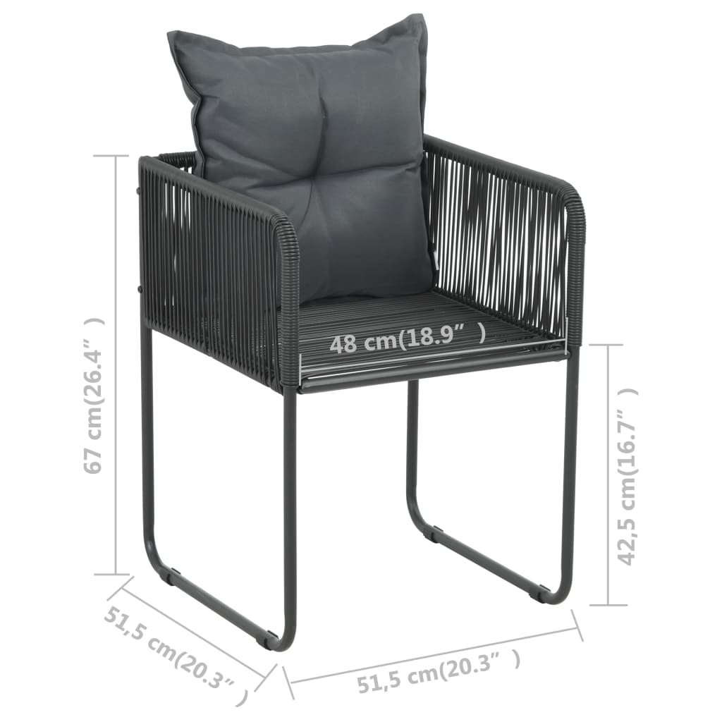 vidaXL Vonkajšie stoličky 2 ks s vankúšmi, polyratan, čierne