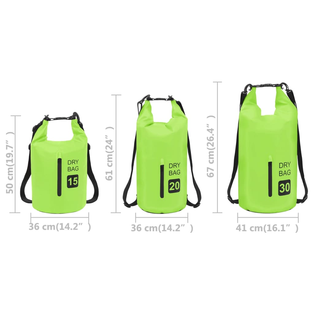 vidaXL Suchá taška so zipsom zelená 30 l PVC