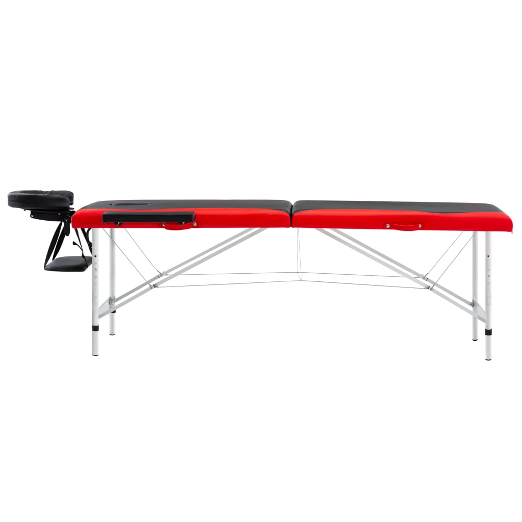 vidaXL 2-zónový skladací masážny stôl čierno-červený hliníkový