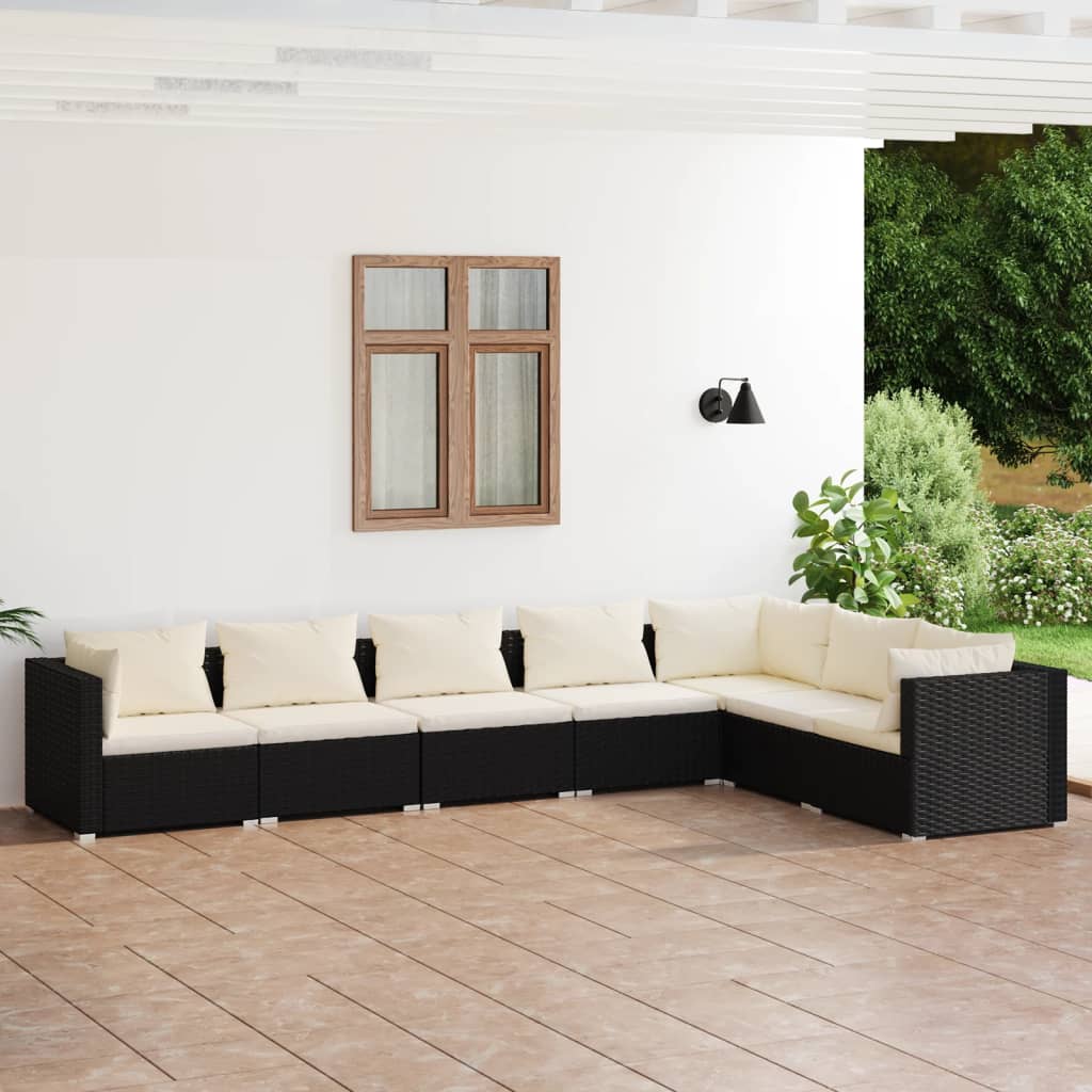 vidaXL 7-dielna záhradná sedacia súprava s vankúšmi polyratan čierna