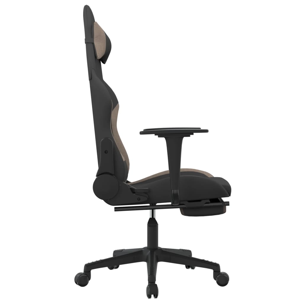 vidaXL Masážna herná stolička s podnožkou, čierna a sivohnedá, látka