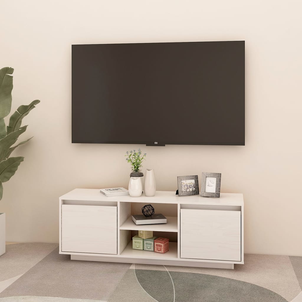 vidaXL TV skrinka biela 110x30x40 cm borovicový masív