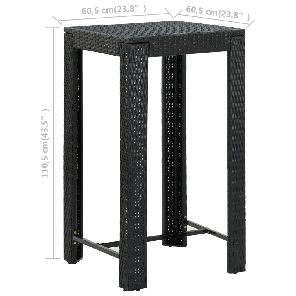 vidaXL Záhradný barový stolík čierny 60,5x60,5x110,5 cm polyratanový