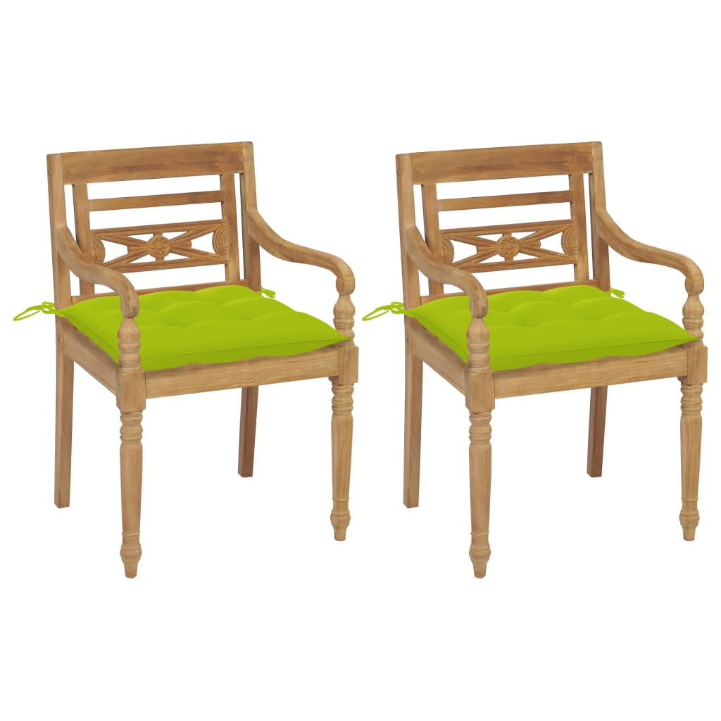 vidaXL Batavia stoličky 2 ks s jasnozelenými vankúšmi masívny teak