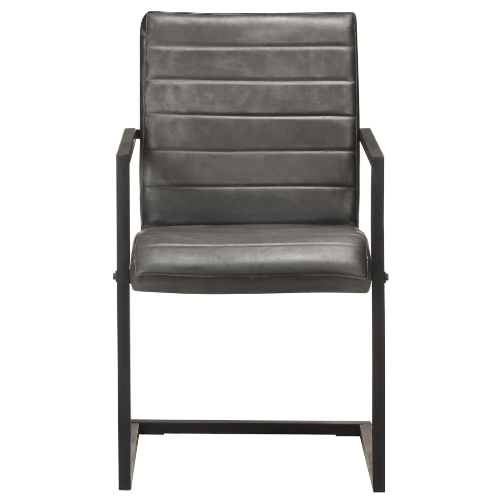 vidaXL Jedálenské stoličky, perová kostra 2 ks, sivé, pravá koža