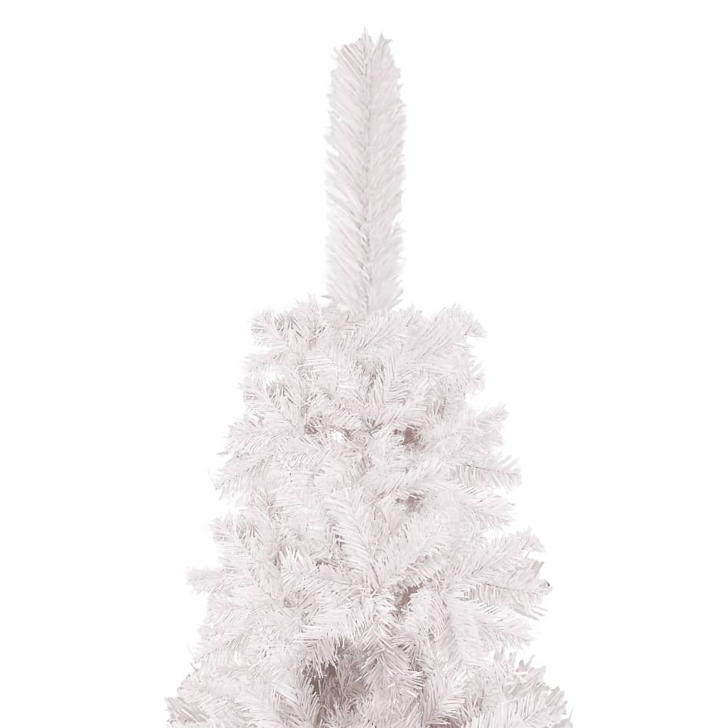 vidaXL Úzky osvetlený vianočný stromček s guľami, biely 240 cm