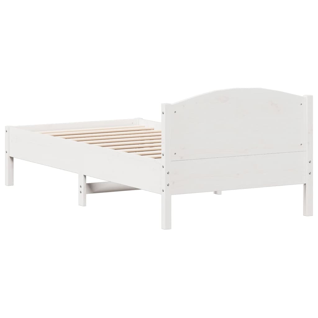 vidaXL Rám postele s čelom biely 90x190 cm masívne drevo