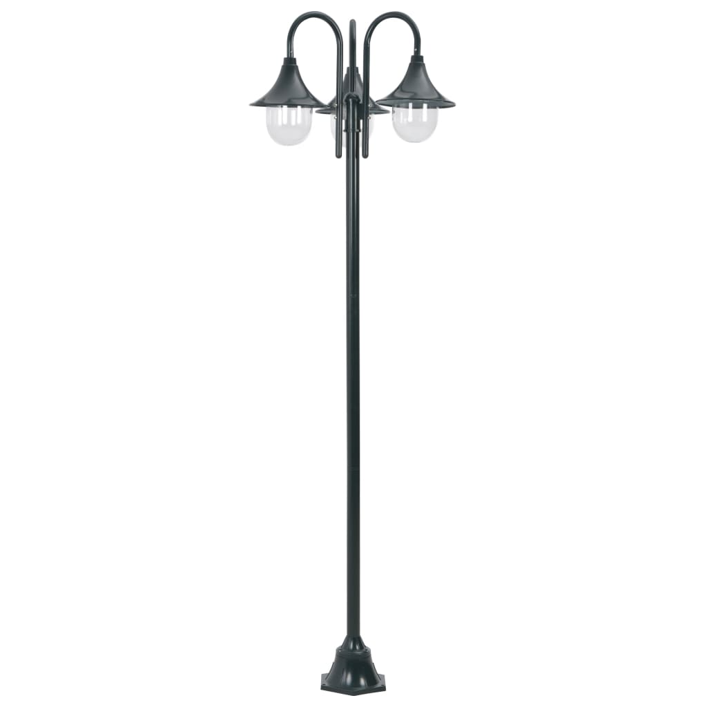 vidaXL Záhradná stĺpová lampa E27 220 cm hliníková 3-lampáše tmavozelená