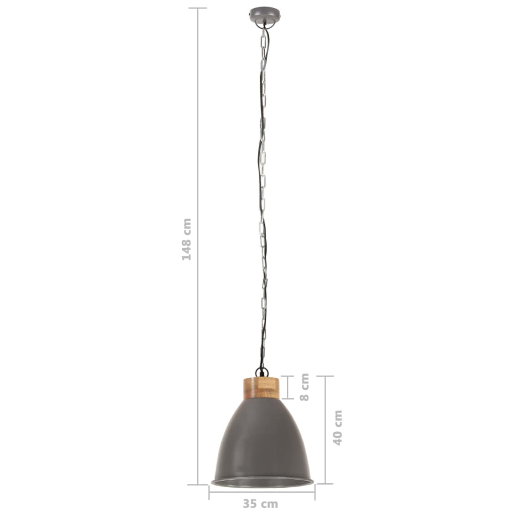 vidaXL Industriálna závesná lampa sivá železo a masívne drevo 35 cm E27