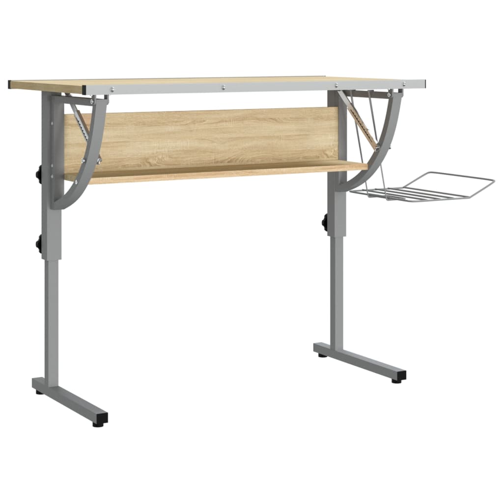 vidaX Písací stôl sonoma a sivý 110x53x(58-87)cm spracované drevo oceľ