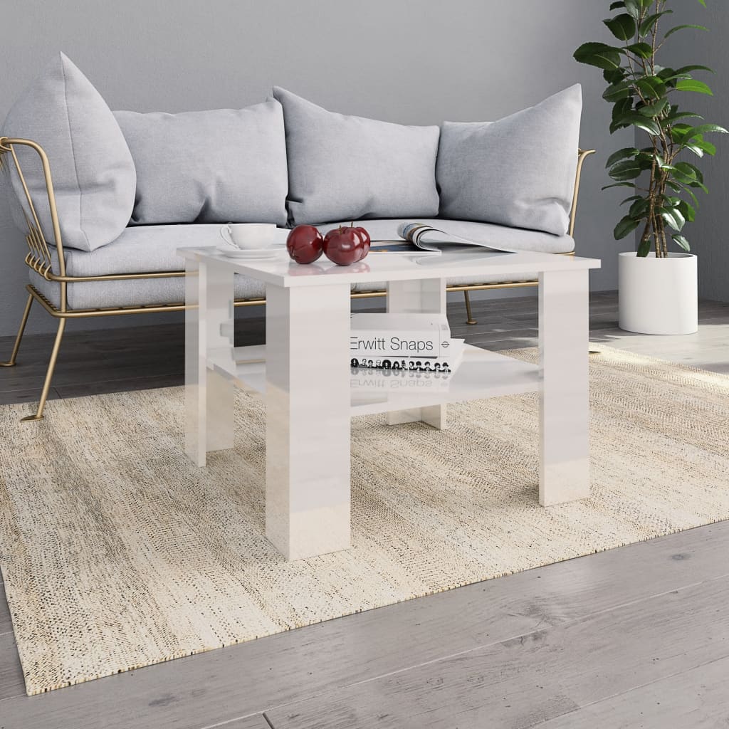 vidaXL Konferenčný stolík lesklý biely 60x60x42 cm drevotrieska