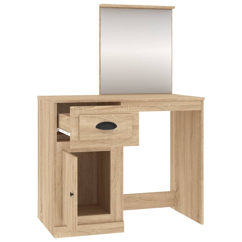 vidaXL Toaletný stolík so zrkadlom dub sonoma 90x50x132,5 cm drevo