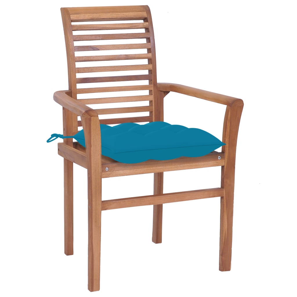 vidaXL Jedálenské stoličky 2 ks svetlomodré podložky tíkový masív