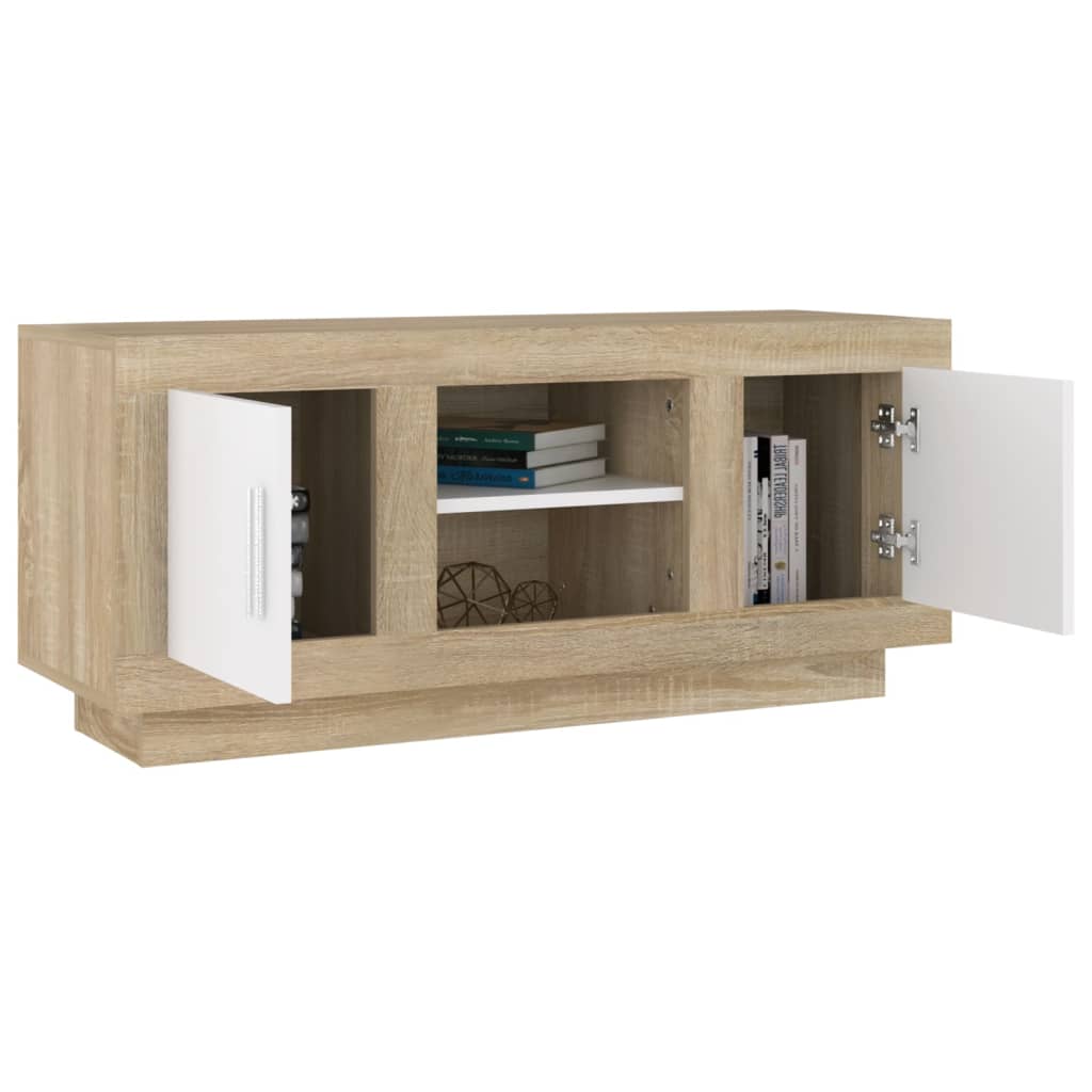 vidaXL TV stolík biely a sonoma 102x35x50 cm spracované drevo