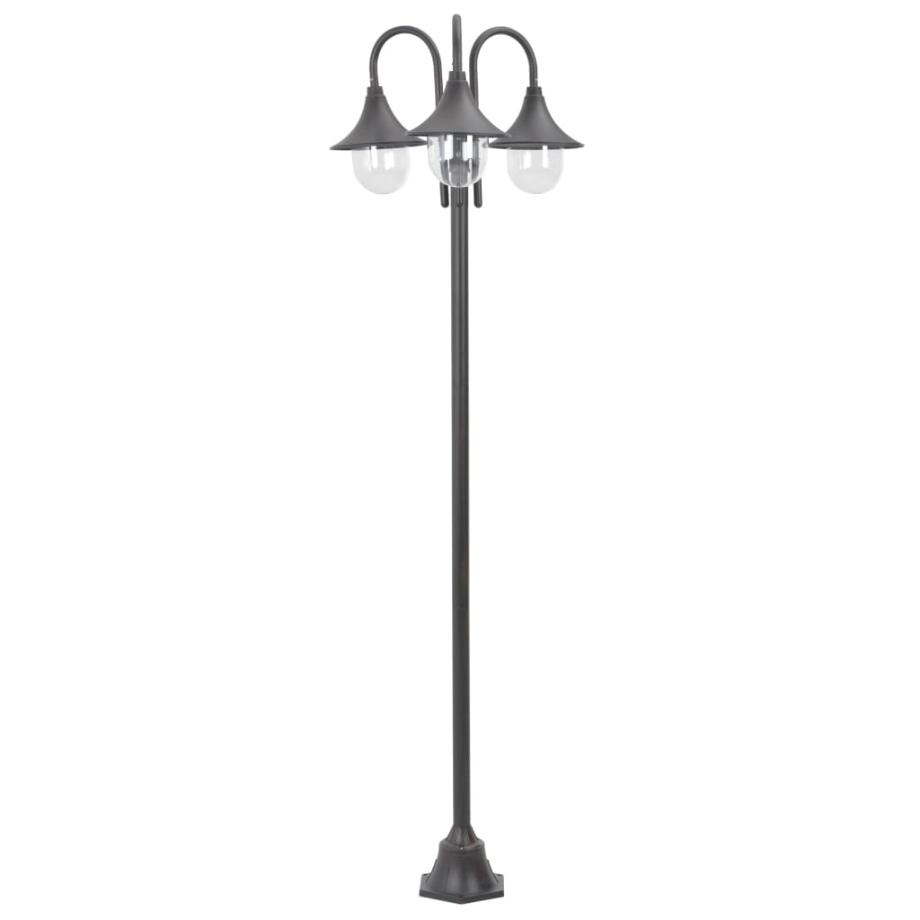 vidaXL Záhradná stĺpová lampa E27 220 cm hliníková 3-lampáše bronzová
