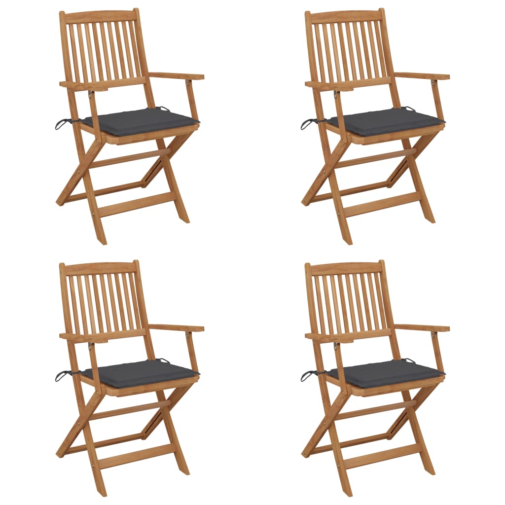 vidaXL Skladacie záhradné stoličky s podložkami 4 ks akáciový masív