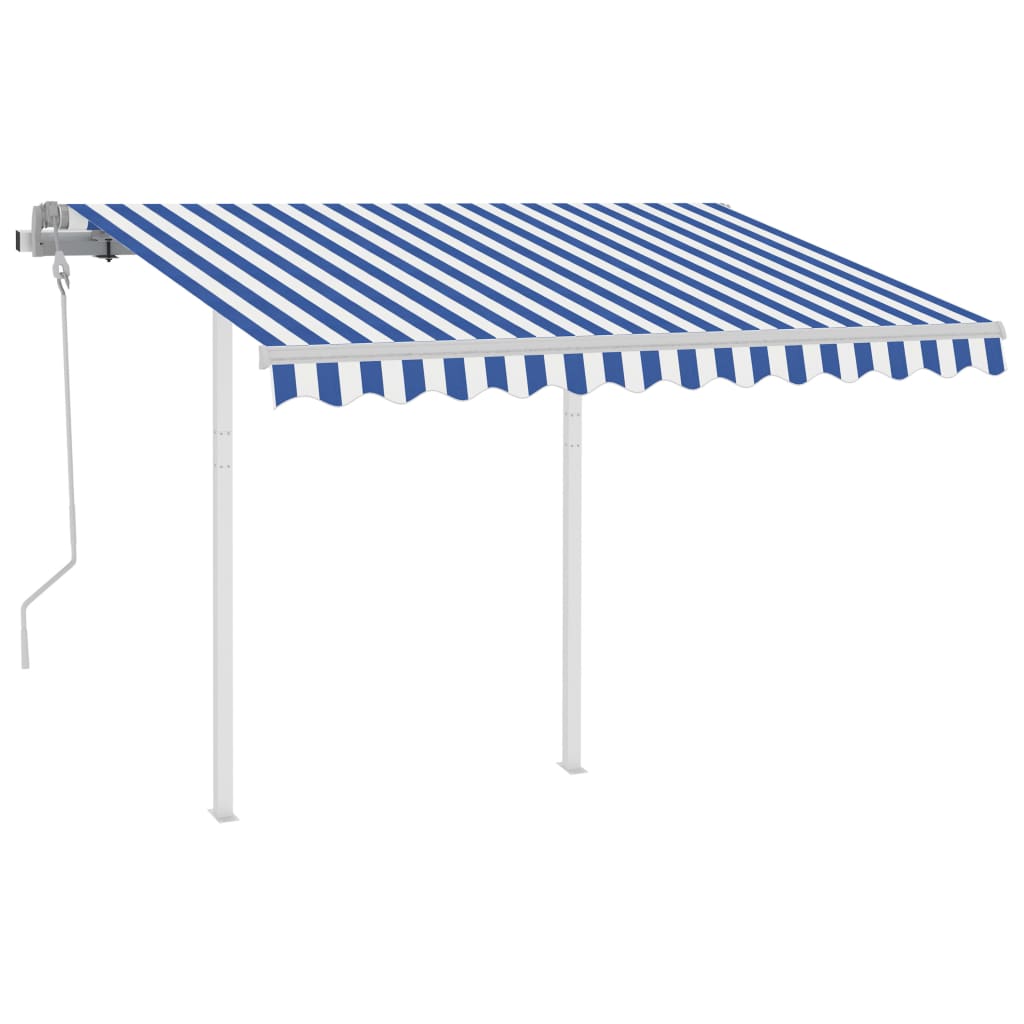 vidaXL Ručne zaťahovacia markíza so stĺpikmi 3,5x2,5 m modro-biela