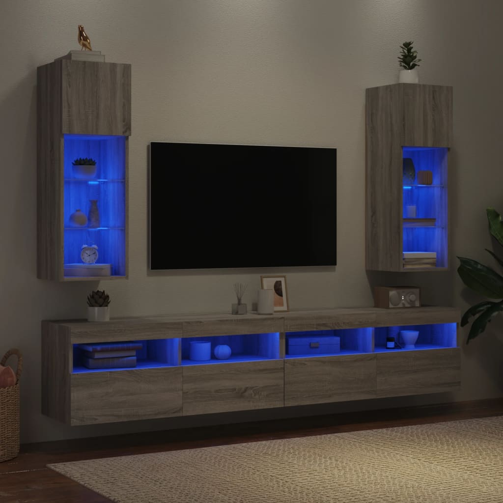vidaXL TV skrinky s LED svetlami 2 ks sivé sonoma 30,5x30x90 cm