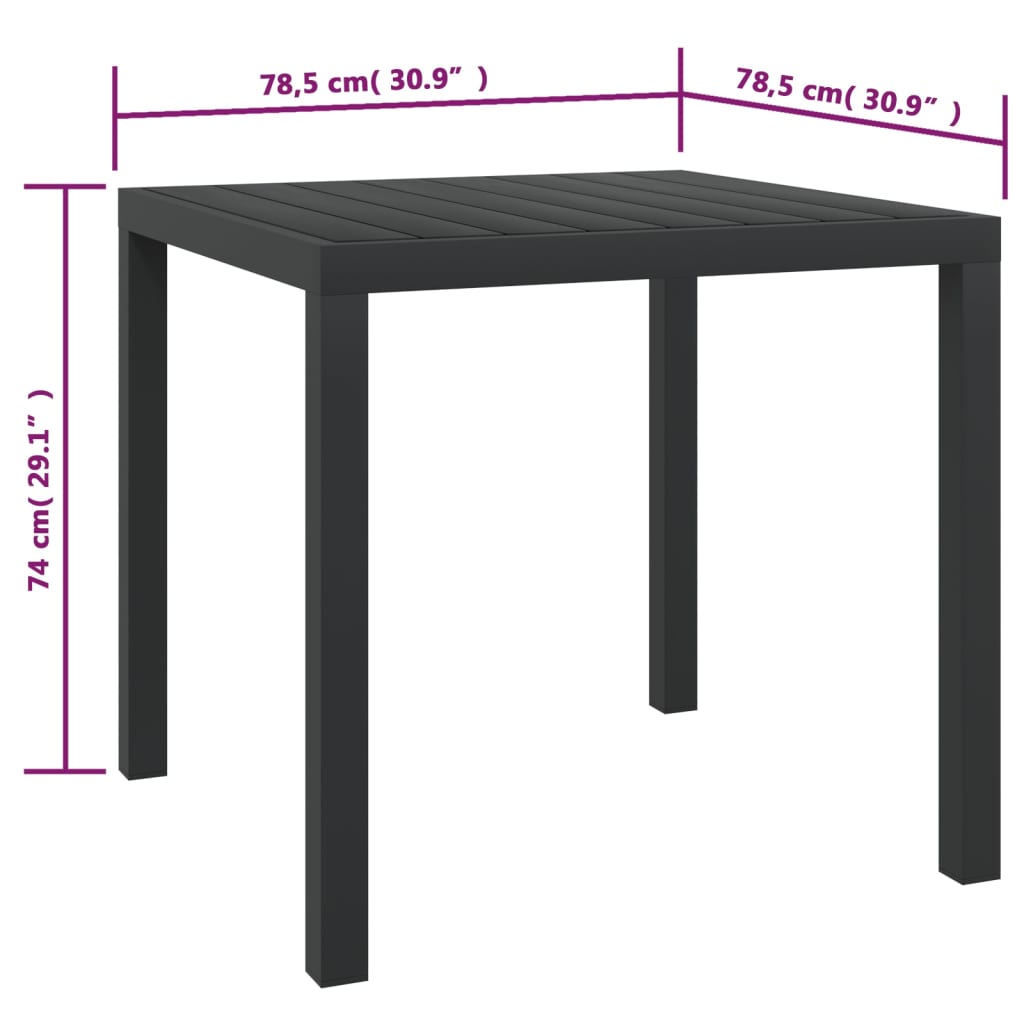 vidaXL Záhradný stôl, čierny 80x80x74 cm, hliník a WPC