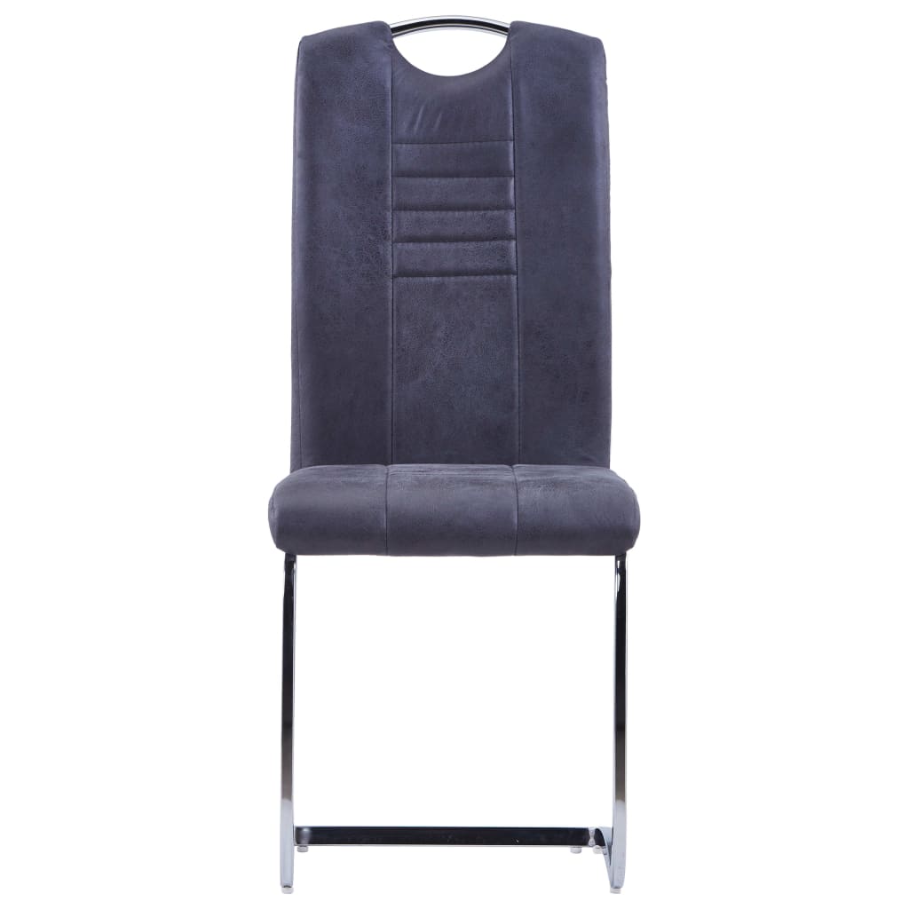 vidaXL Jedálenské stoličky, perová kostra 2 ks, sivé, umelý semiš
