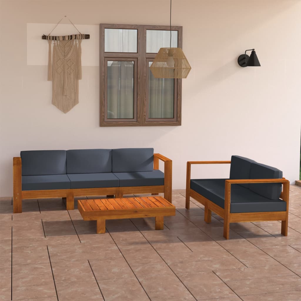 vidaXL 5-dielna záhradná sedacia súprava s tmavosivými podložkami akáciové drevo