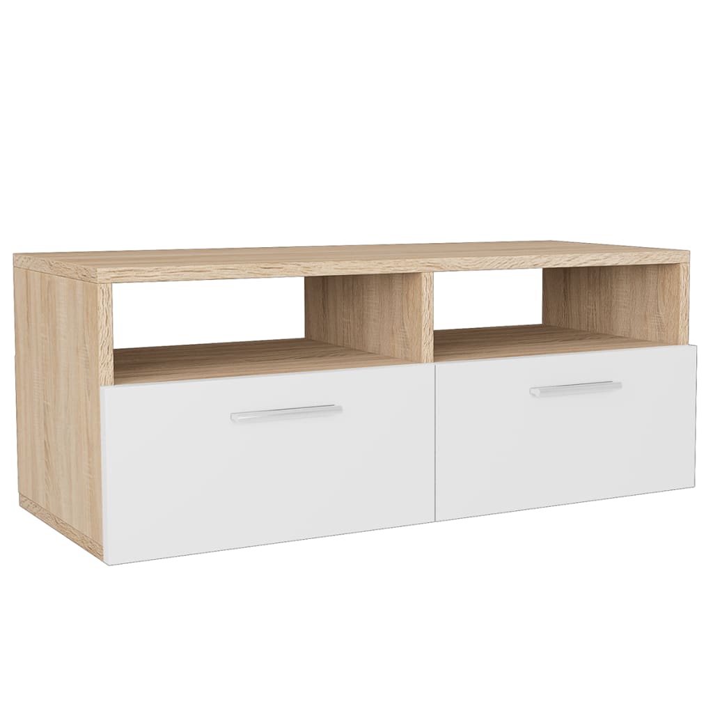 vidaXL TV stolík z drevotriesky, 95x35x36 cm, dubovo-biely