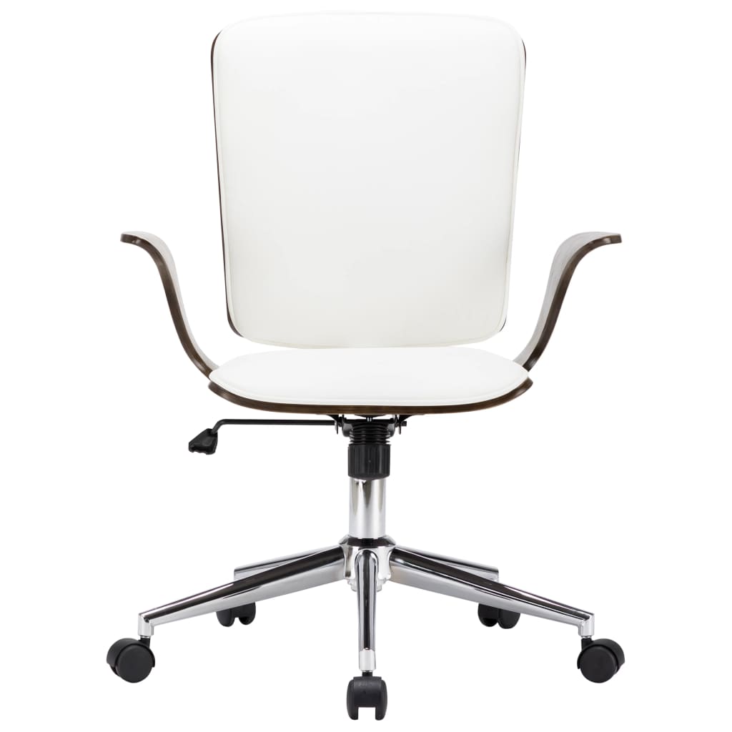 vidaXL Otočná kancelárska stolička biela umelá koža a ohýbané drevo