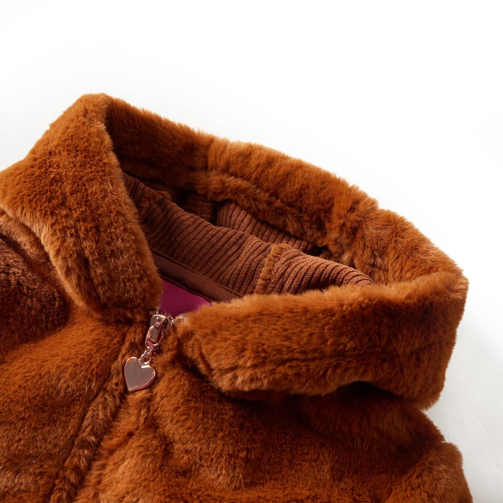 Detská bunda s kapucňou z umelej kožušiny koňaková 92
