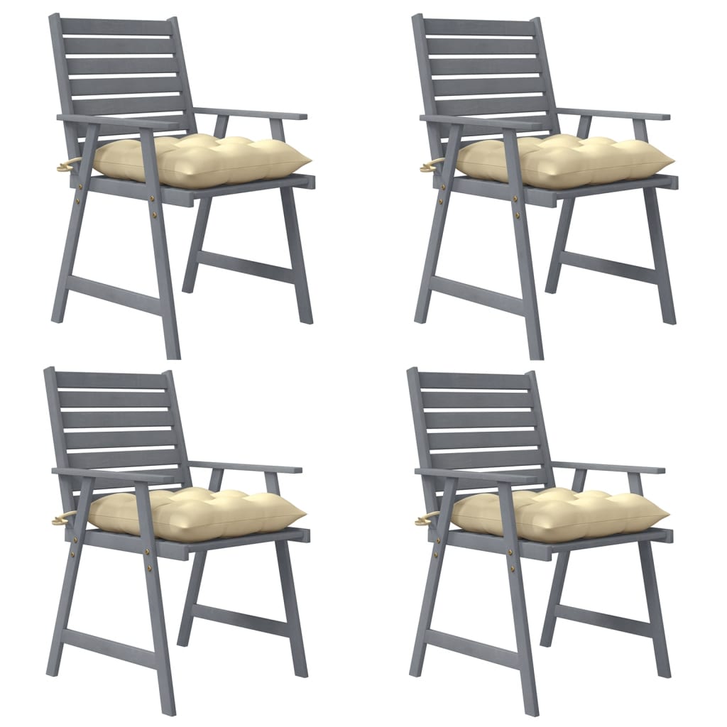 vidaXL Záhradné jedálenské stoličky s vankúšmi 4 ks akáciový masív