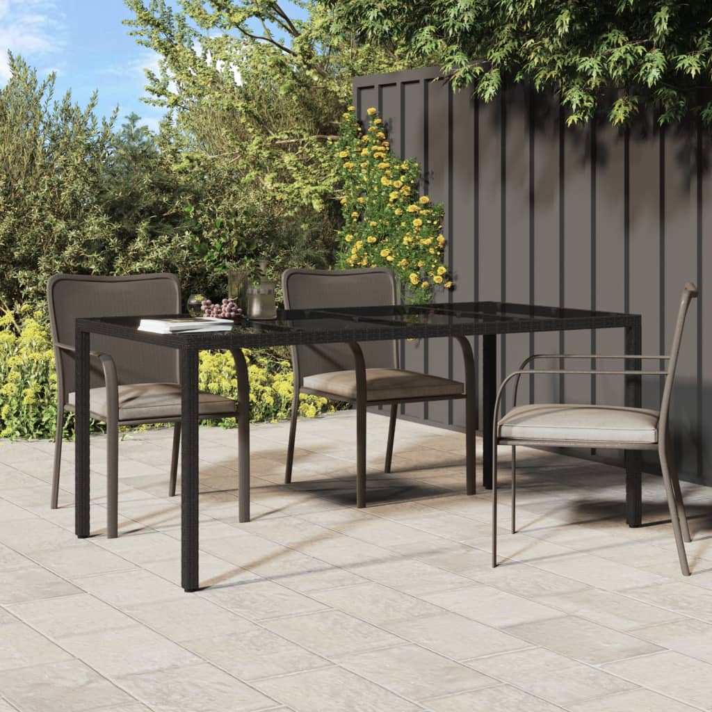 vidaXL Záhradný stôl čierny 190x90x75 cm tvrdené sklo a polyratan