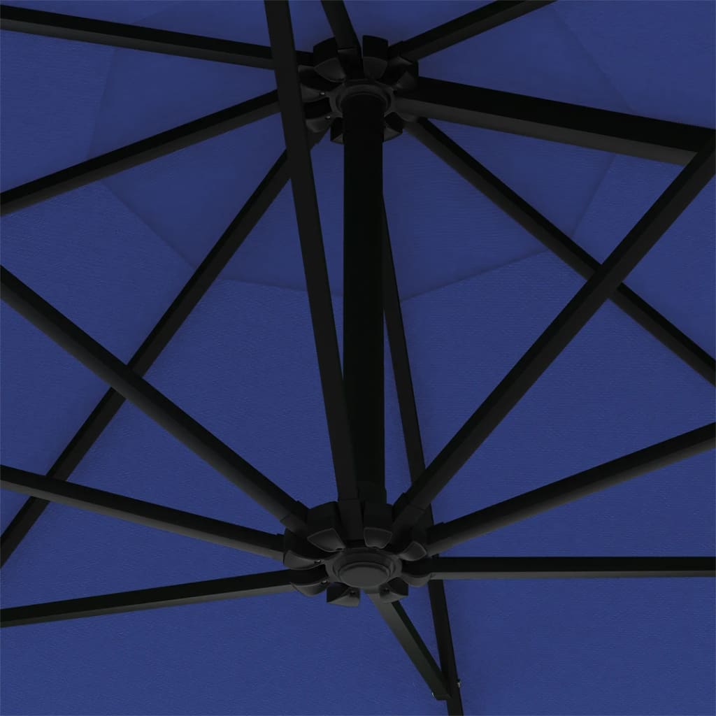 vidaXL Nástenný slnečník s LED a kovovou tyčou 300 cm modrý