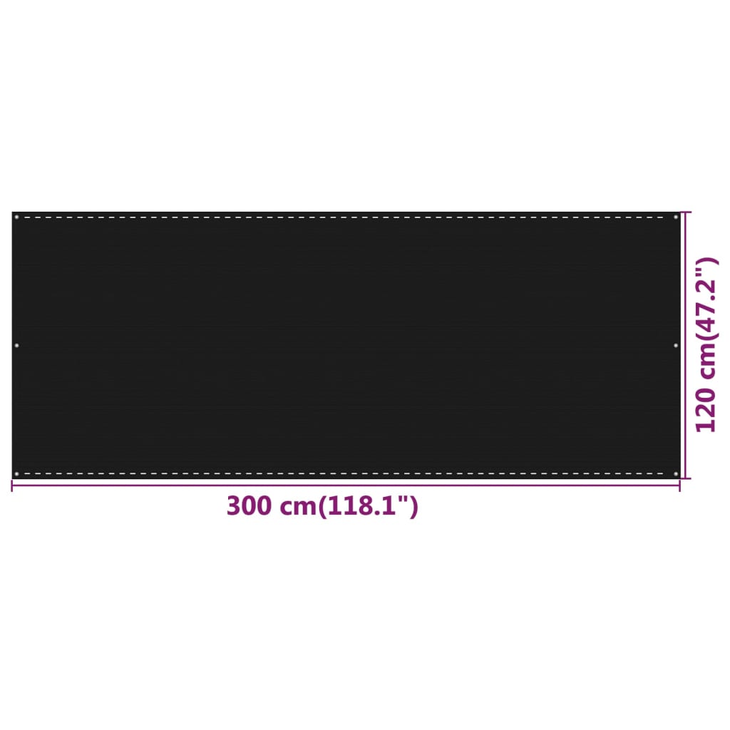 vidaXL Balkónová markíza čierna 120x300 cm HDPE
