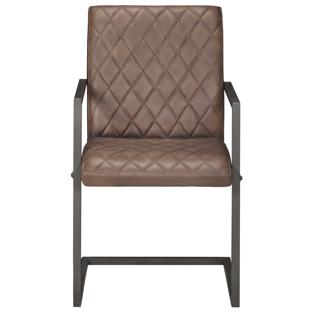 vidaXL Jedálenské stoličky, perová kostra 6 ks, hnedé, pravá koža
