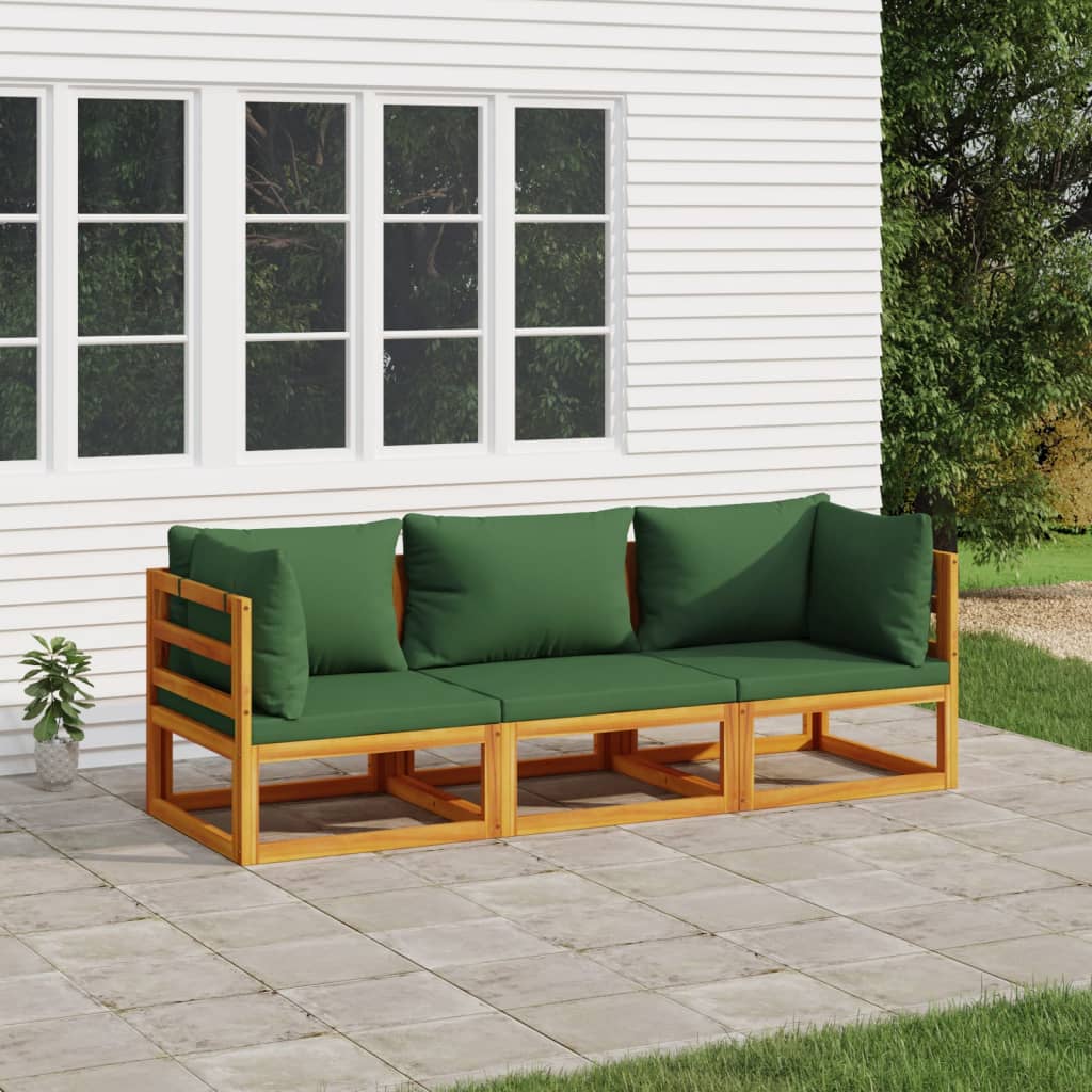 vidaXL 3-dielna záhradná sedacia súprava zelené vankúše masív