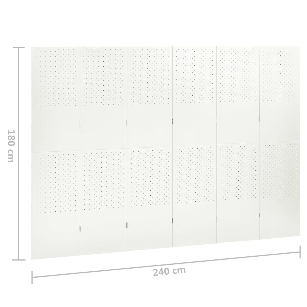 vidaXL Paraván so 6 panelmi, biely 240x180 cm oceľ