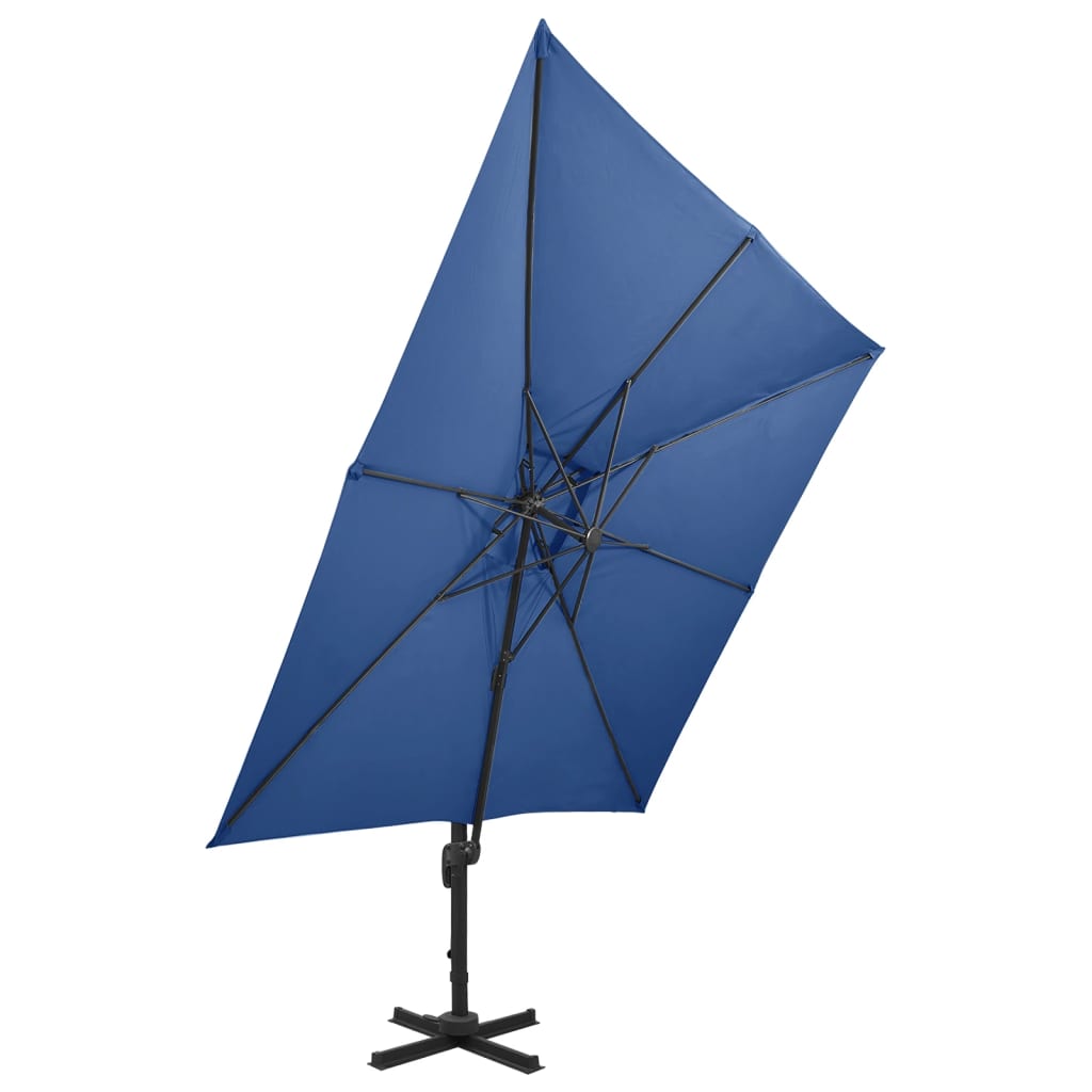 vidaXL Závesný slnečník s dvojitou strieškou 300x300 cm azúrovo-modrý
