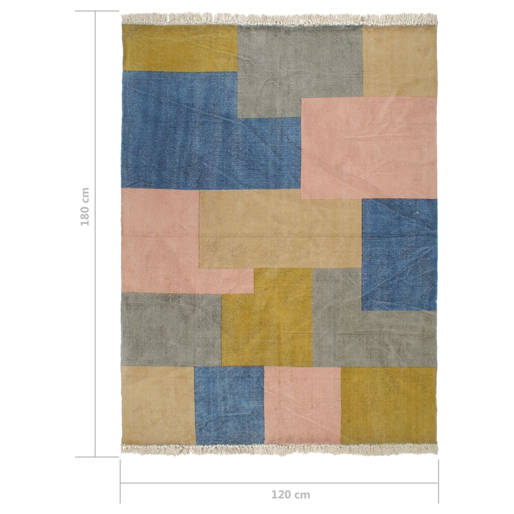 vidaXL Ručne tkaný koberec Kilim, bavlna 120x180 cm, potlač, farebný